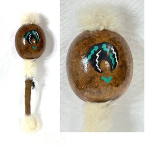 Native American hand painted ceremonial gourd rattle w/ bear theme